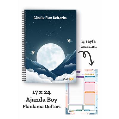 Ay ve Bulutlar Spiralli Günlük Planlama Defteri - 100 Sayfa - 17x24 Planlayıcı Defter